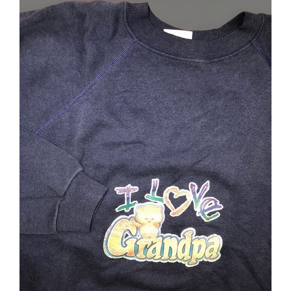 Hanes Factors Etc. Inc.‎ Bear DE Vintage 1979 I Love Grandpa Sweatshirt Navy L